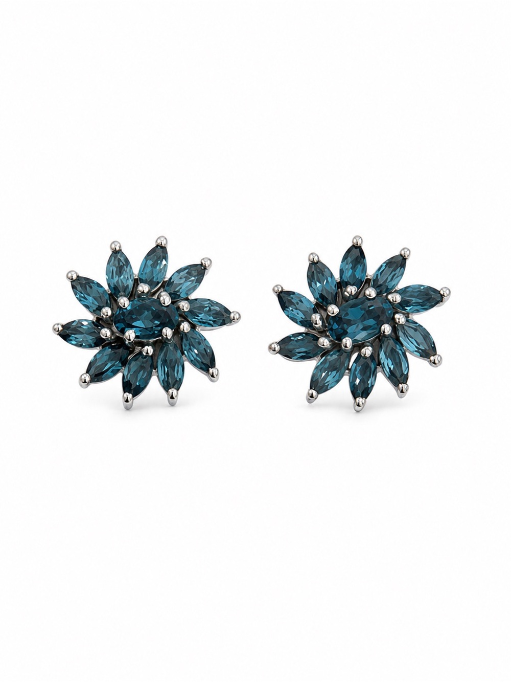 Sterling Silver London Blue Topaz Starburst Earrings New